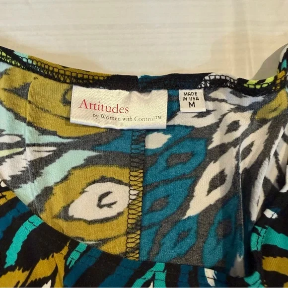 Attitudes Women With Control Ruched Drawstring Dress Boho Abstract M - Picture 5 of 6